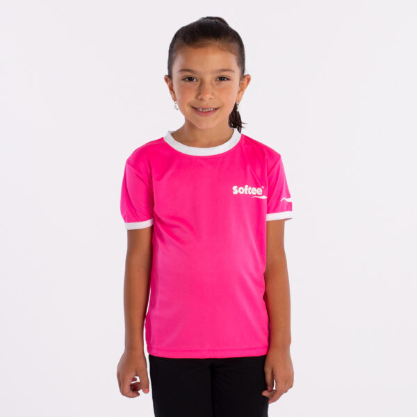 camiseta softee galaxy niña fucsia flúor blanco